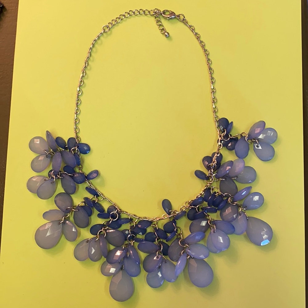 blue and silver tone necklace & matching earrings